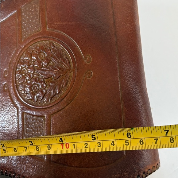 Antique embossed brown leather mini purse patented 1918. Clean. Embossed floral - Picture 13 of 16